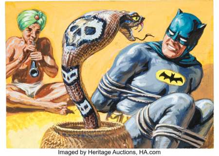 Norm Saunders Batman Trading Cards Blue Bat Series #6B "Canape for a Cobra" Painting Original Art (Topps, 1966). | Heritage