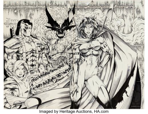 Brett Booth and Alex Garner WildC.A.T.s Sourcebook #1 Double Splash Pages 3-4 Original Art (Image Comics, 1993).