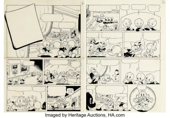 José Miguel Tortajada Aguilar and Maximino Tortajada Aguilar Abenteuer aus Onkel Dagoberts Schatztruhe #4 "Picasso-Raub in Barcelona" Complete 44-Page Story Original Art (Ehapa Verlag, Stuttgart, 1985). (Total: 44 Original Art) | Heritage