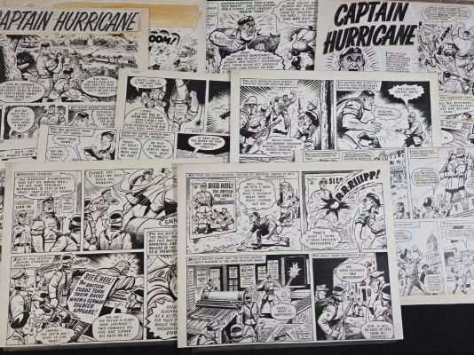 Lot 338 - CAPTAIN HURRICANE 20 pages of original comic book art c.1966 -71 from VALIANT British comic book, | Excalibur Auctions