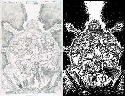 Freddie E. Williams II | Power Rangers TMNT v2Collab w/ Kevin Eastman Issue 1TWO 11×17 Originals Pencils AND Inks | Freddie E. Williams II