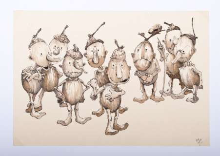 Jean Dulieu (1921-2006) Original watercolour from Paulus en de Eikelmannetjes