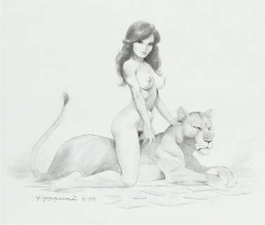 Mike Hoffman – Nude Woman on a Lioness Illustration Original Art (1998). | AB Comic Art
