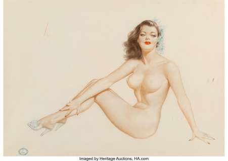 Alberto Vargas (Peruvian/American, 1896-1982) Nude in Shoes with Flowers in Hair Watercolor and pencil on paper 19 x ... | Heritage