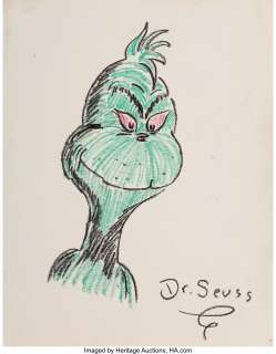 Theodor Seuss Geisel (American, 1904-1991) | The Grinch, How the Grinch Stole Christmas, 1957 Crayon on paper 11 x 8-3/... | Heritage