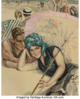 Harrison Fisher (American, 1875-1934). The First Pebble, American Sunday Magazine cover, 1915. Watercolor, gouache and p... | Heritage