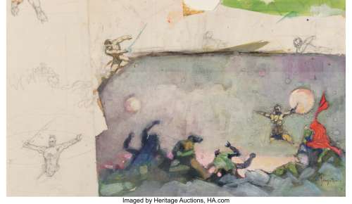 Frank Frazetta (American, 1928-2010). John Carter and the Savage Apes of Mars, preliminary sketch, 1971