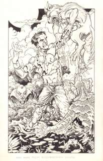 Bill Willingham - Universal Monsters Battling Commission - Frankenstein, Werewolf, Dracula, & Creature From the Black Lagoon - Signed
