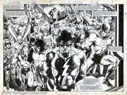 Rafael Kayanan and Alfredo Alcala - Original Splash Page Art for America vs. the Justice Society #1 (DC, 1985). -