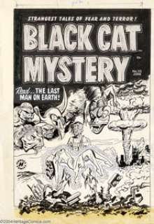 Al Avison - Original Cover Art for Black Cat Mystery #35 (Harvey, 1950s). Boy, talk about having a bad day! - | Heritage