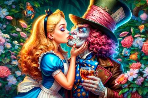 Jorge Cayuela ( 1966 ) - Giclée - Alice´s kiss and the Mad Hatter (Alice in wonderland) | Catawiki