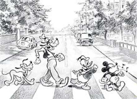 Tony Fernandez - Disney Family Inspired By The Beatle’s Abbey Road Album Cover - 50 x 35 cm - Hand Made Paper | Catawiki