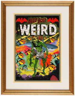 L.B. COLE â€œBLUE BOLT WEIRD TALES SWAMP SPIRITâ€ #114 FULL COLOR COVER RE-CREATION FRAMED ORIGINAL ART