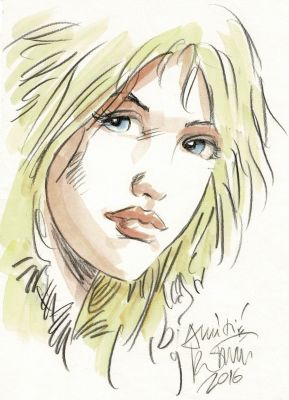 Rosinski | Thorgal, Aaricia, dédicace à la mine de plomb et à l’aquarelle sur feuille libre. | Septimus