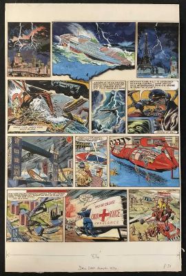 Lot 105 - FRANK HAMPSON - EAGLE ANNUAL 1974 - A page of colour comic art from Dan Dare - The Red Moon Mystery. | Excalibur Auctions