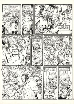 Martin Jamar | Planche originale n°45 accompagnée de sa mise en couleurs aux encres de couleur. Univers Dufaux - Chat qui mord - Les Voleurs d’Empire | Daniel Maghen