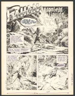 André Cheret - Planche originale n°1 issue de l‘histoire Le Tombeau liquide. Taches d‘humidité et déchirure dans la marge inférieure - Rahan