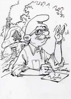 Walthéry, François - 1 Colour pencil drawing - Hommage à Peyo - 2022 | Catawiki