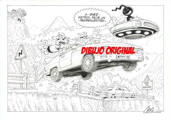 Joaquín Cera | Pafman and Pafcat car – Original drawing – Cera | Origin Of Comics