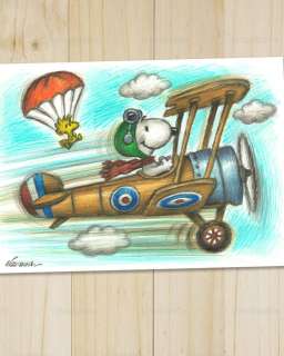 Joan Vizcarra - 1 Crayon original - Snoopy and Woodstock in Flight – Original Artwork – Hand Signed | Catawiki