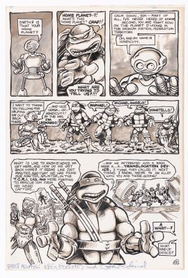 Lot 18 - KEVIN EASTMAN & PETER LAIRD TEENAGE MUTANT NINJA TURTLES #5 COMIC BOOK PAGE ORIGINAL ART. | Hake’s