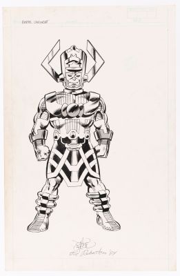 Lot 92 - JOHN BYRNE THE OFFICIAL HANDBOOK OF THE MARVEL UNIVERSE #4 COMIC BOOK PAGE ORIGINAL ART (GALACTUS ILLUSTRATION). | Hake’s