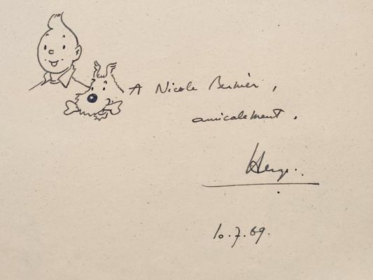 Hergé - 1 Original drawing - Tintin - Dédicace de Hergé sur feuille volante | Catawiki
