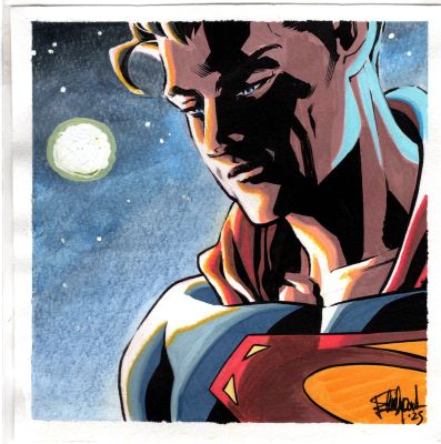 Continue Shopping | SUPERMAN COLOURED HEADSHOT ON 5 X 5 PAPER BY ELENA CASAGRANDE | Scott’s Collectables