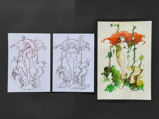 Alfonso Azpiri - 3 Original drawing - Lorna als Poison Ivy (2 x Vorzeichnungen und das Kolorierte Original) | Catawiki
