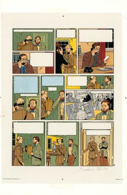 André Juillard | Blake et Mortimer - Signé Olrik (T.30) - Bleu de mise en couleurs original de la main de Madeleine De Mille pour la planche n°51 | Daniel Maghen