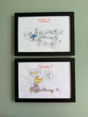 Kroll, Pierre - 2 Original colour drawing - Mercredi 10, 10 heures / L’énigme ? - 1990 | Catawiki