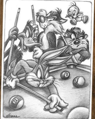 Vizcarra - Looney Tunes jouent au billard - Hand Signed Original Pencil Artwork | Catawiki