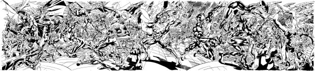 Bryan Hitch - Historic 7 Full Size Jla #1 Connecting Covers (Totaling 6 Feet of Drawn Art!) 2015