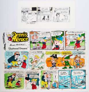 Hank Ketcham and Tom Batiuk - Comic Strip-Related Signed Original Art, Color Guide, and Print Group of 3 (North -