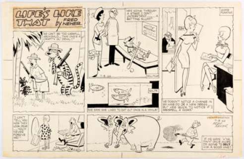 Fred Neher Life‘s Like That Sunday Comic Strip Original Art dated 7-3-66 (Consolidated News Features, 1966)....