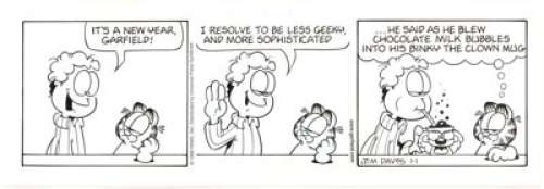 Jim Davis Garfield Daily Comic Strip Original Art dated 1-1-98 (PAWS/Universal Press Syndicate, 1998). Jon makes a - | Heritage
