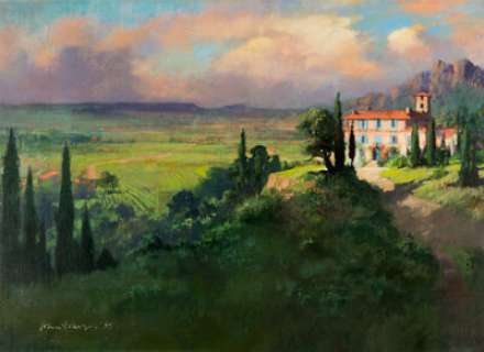 John Harris "The Italian House" Landscape Painting Original Art (1995). A lovely Italian mansion house - | Heritage