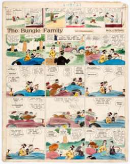Harry Tuthill The Bungle Family Hand-Colored Sunday Comic Strip Original Art dated 6-19-27 (H. J. Tuthill, 1927)....