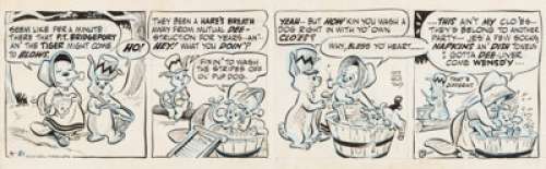 Walt Kelly Pogo Daily Comic Strip Original Art Dated 5-21-55 (Post Hall Syndicate, 1955). Miz Beaver gives Pup Dog - | Heritage