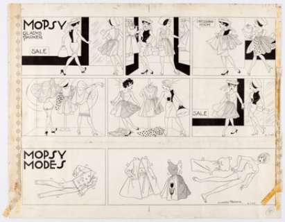 Gladys Parker Mopsy Sunday Comic Strip with Mopsy Modes Topper Original Art dated 4-7-63 (Bell-McClure Syndicate, -