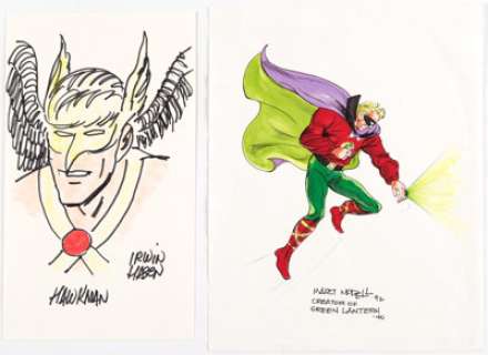 Irwin Hasen and Mart Nodell - Hawkman and Green Lantern Illustration Original Art Group of 2 (c. 1990s). This is a -
