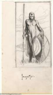 Frank Frazetta - Original Pencil Prelim, "Masai Warrior" (undated). "Masai Warrior" is one of - | Heritage