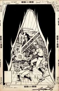 George Perez Jim Mooney - Fantastic Four #187 Unused Cover (Entire Ff Team Battle Molecule Man & Klaw!) 1977