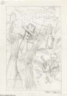Brian Bolland - Superman Preliminary Cover Study Original Art (undated). Mr. Mxyzptlk and Superman go gangsta in - | Heritage