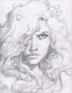 Dave Devries - Poison Ivy Glaring Portrait Pencil Art - Signed - 2023
