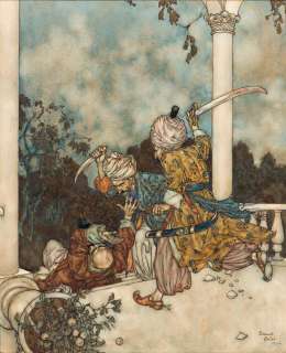 EDMUND DULAC (1882-1953) "They overtook him just as he reached the steps of the main porch." [FAIRY TALES / BLUE BEARD] | Swann Galleries
