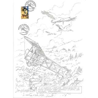 Laverdure (1947-2020). Biggles Raconte. T5, Saint-Exupéry. | Dessin au crayon. Dimensions : 28,5 x 21 cm. Signé avec envoi. | HVMC