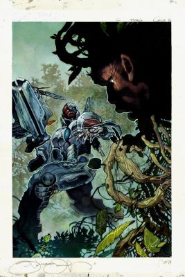 Simone Bianchi | Cyborg #20 Oversized Cover Painting (Cyborg Battles Zombie Plant Creatures!) 2017 | Romitaman