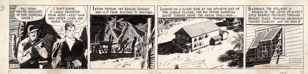 Noel Sickles | Sickles, Noel - Scorchy Smith Daily 10/21 1936, Scorchy with Gun & Machine Gun Ally | Cool Lines Art