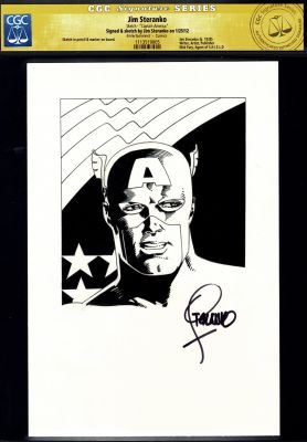 Jim Steranko | Captain America Detailed Pinup with American Flag Drawn Background! (2012) | Romitaman